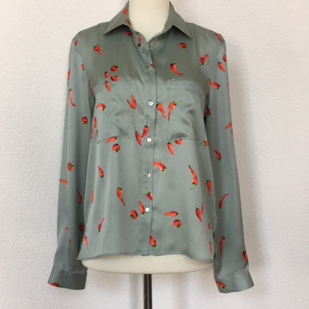 Zara chili pepper button down blouse sz S